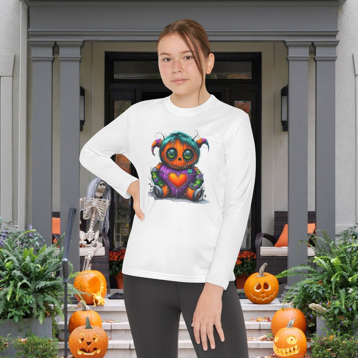 Patchwork Pumpkin Heart Youth Long Sleeve Tee