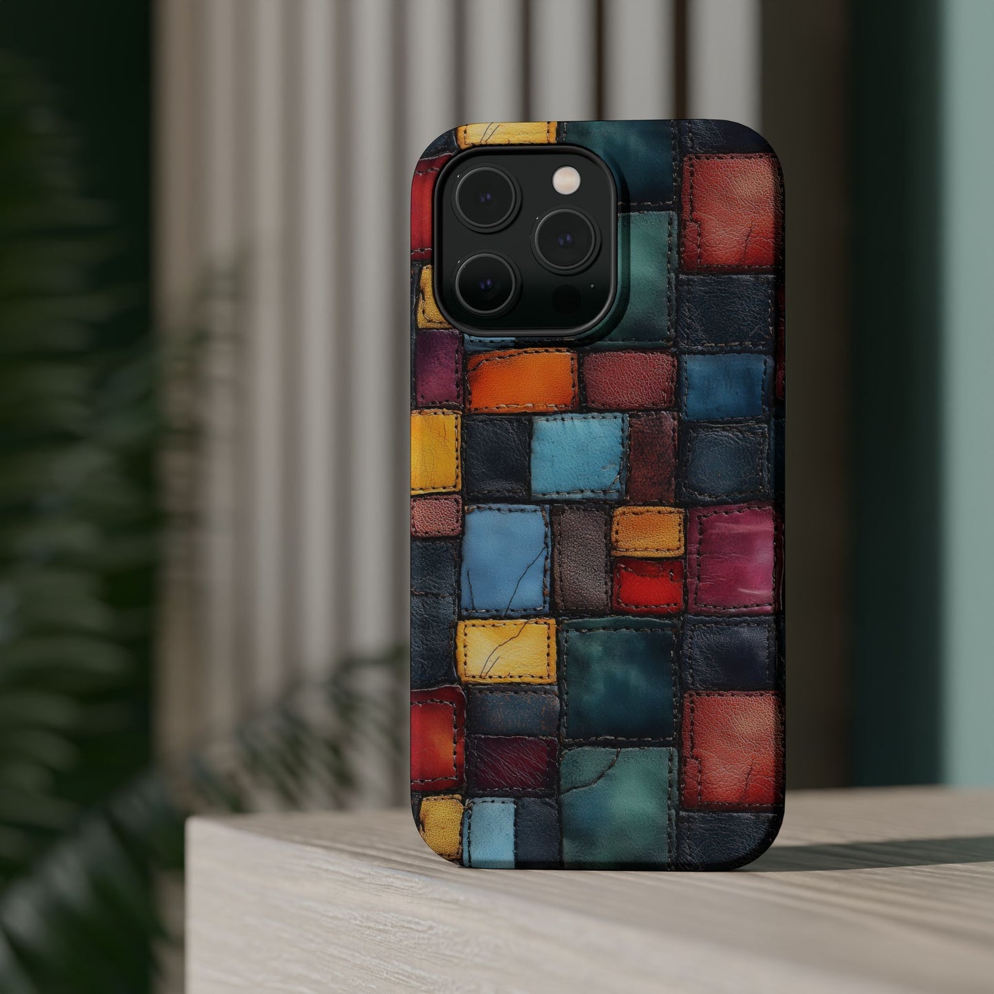 Coloerful Leather Patchwork MagSafe® Compatible Tough Case for iPhone