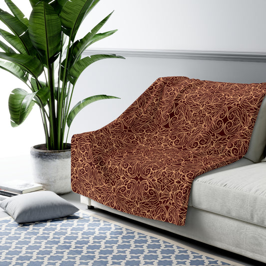 Oriental Red/Gold Floral Fleece Blanket