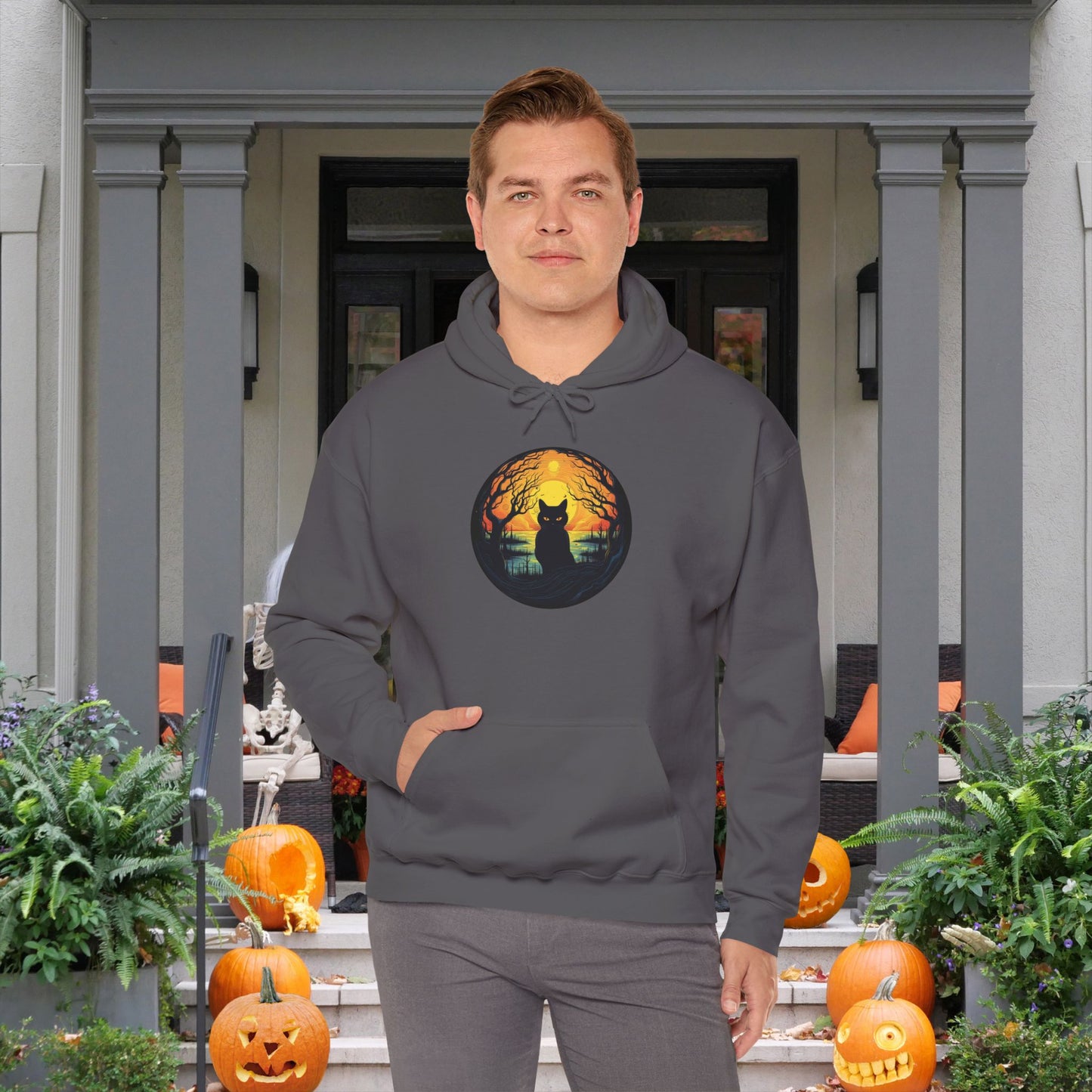 Creepy Black Cat 6 Heavy Blend™ Hooded Sweatshirt