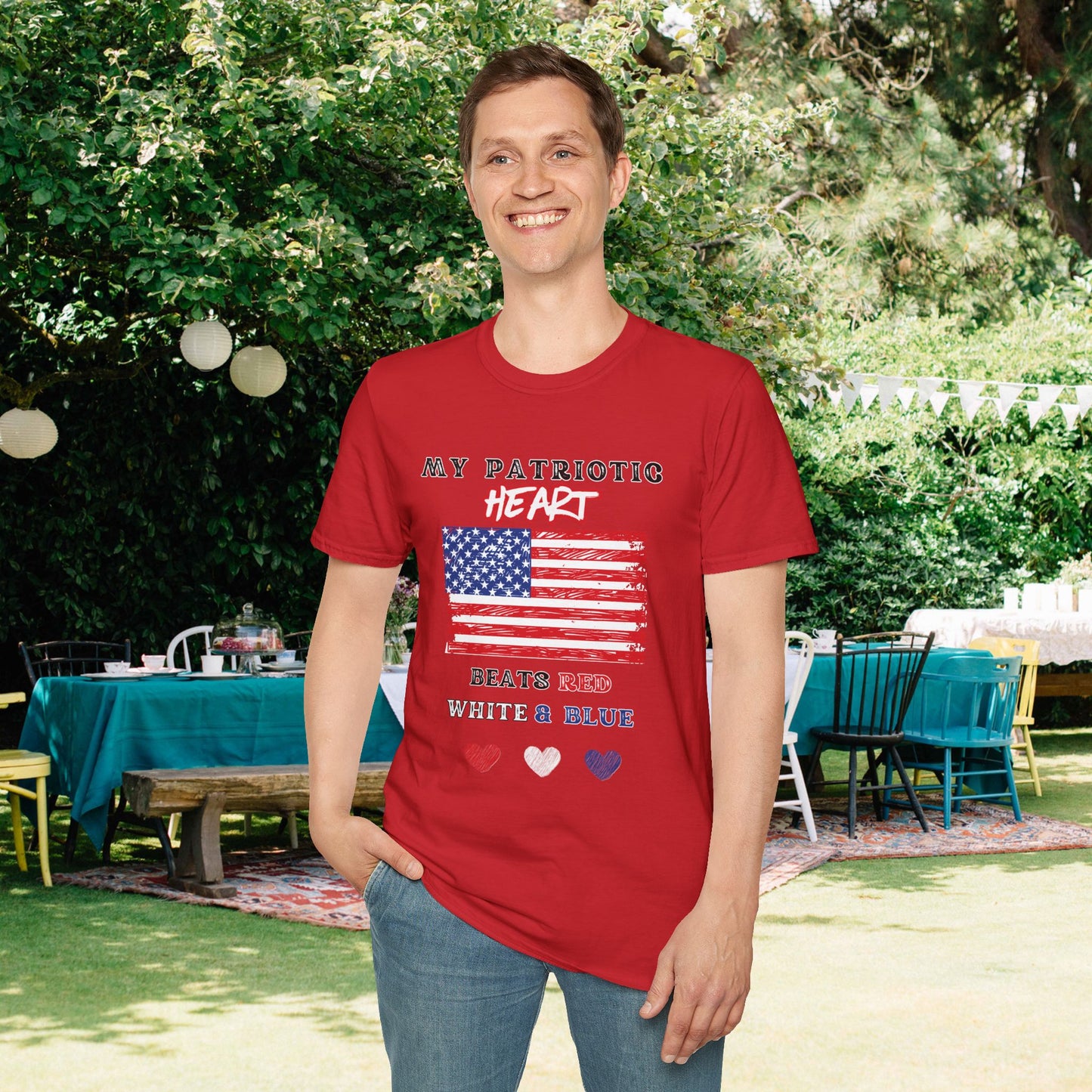 My Patriotic Heart Bleeds Red White & Blue Adult T-shirt