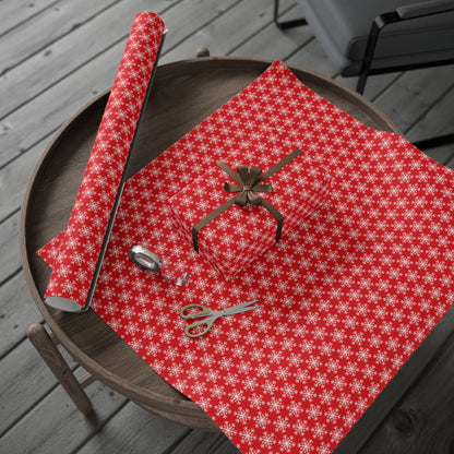 Snowfall on Red Wrapping Paper
