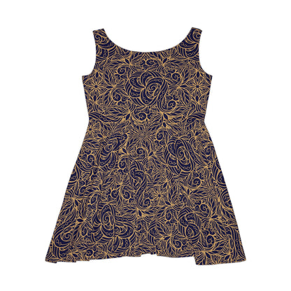 Golden Midnight Radiance Mandala Women's Skater Dress