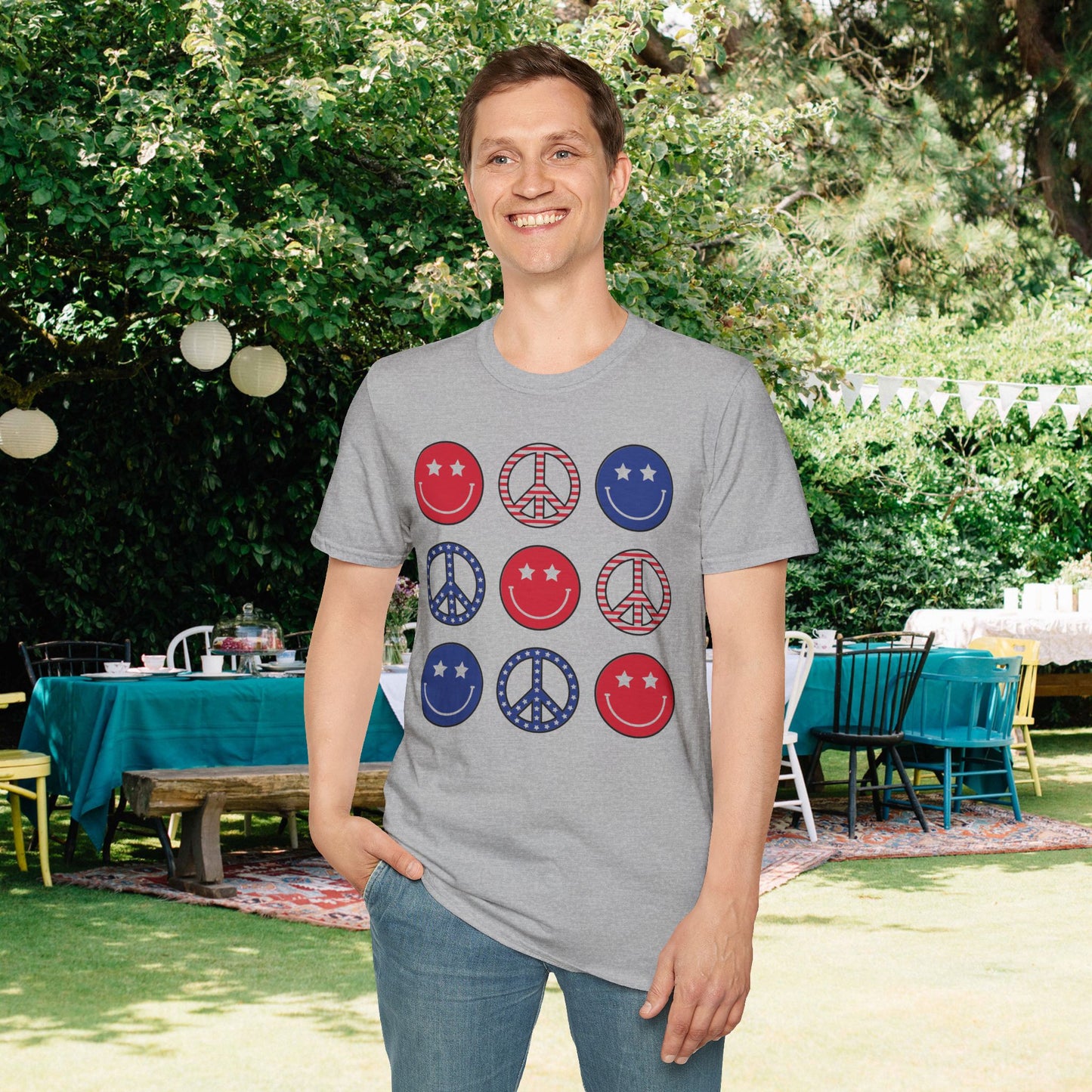 America Checkered Peace Signs Adult T-shirt