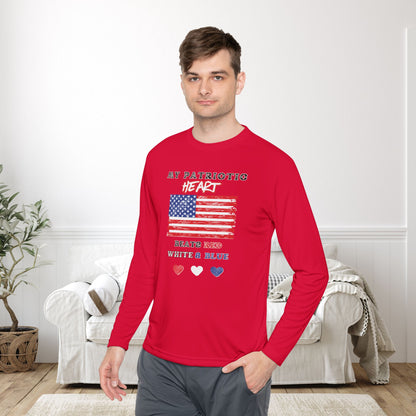 My Patriotic Heart Beats Red White and Blue Adult Long Sleeve Tee
