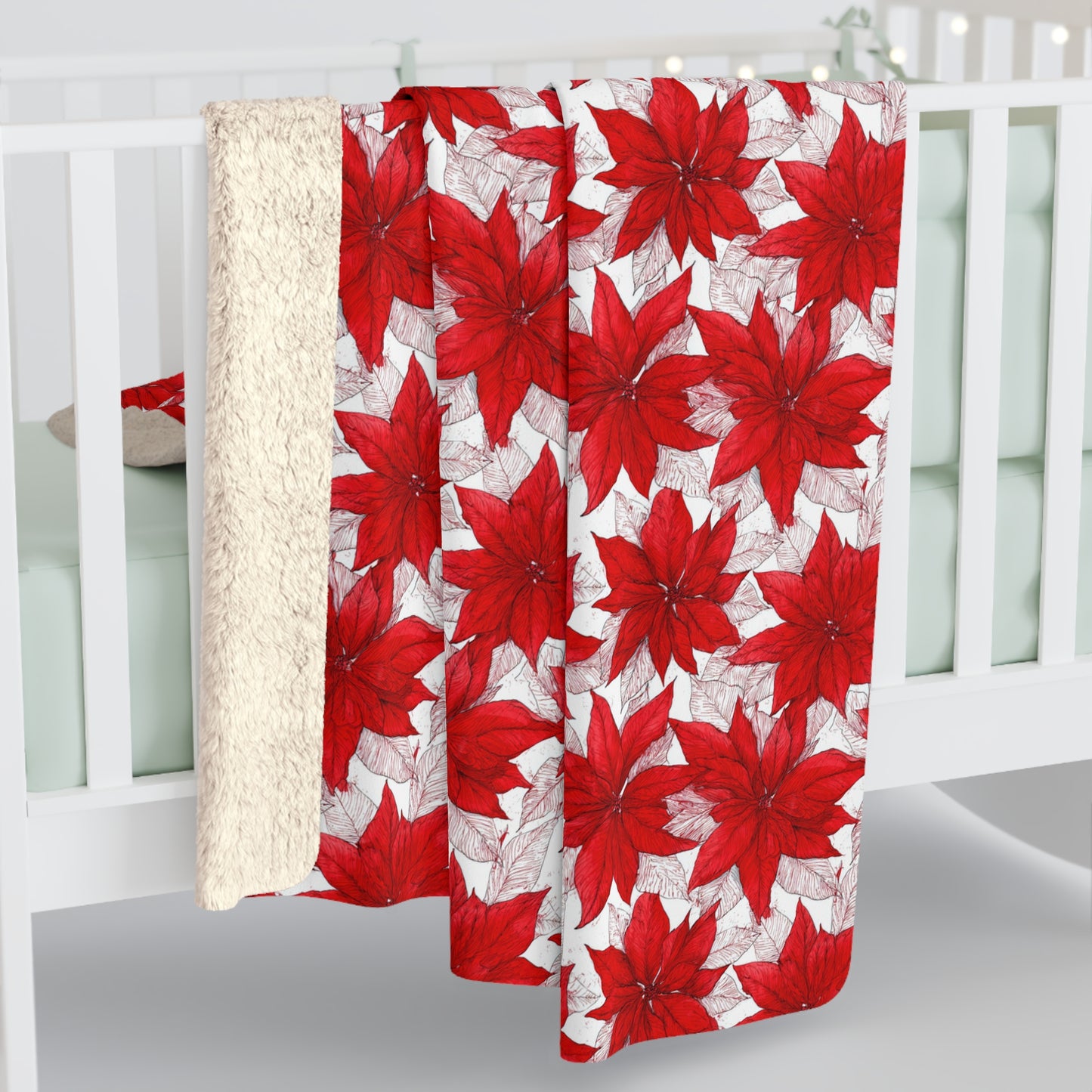 Christmas Blossom Sketch Fleece Blanket