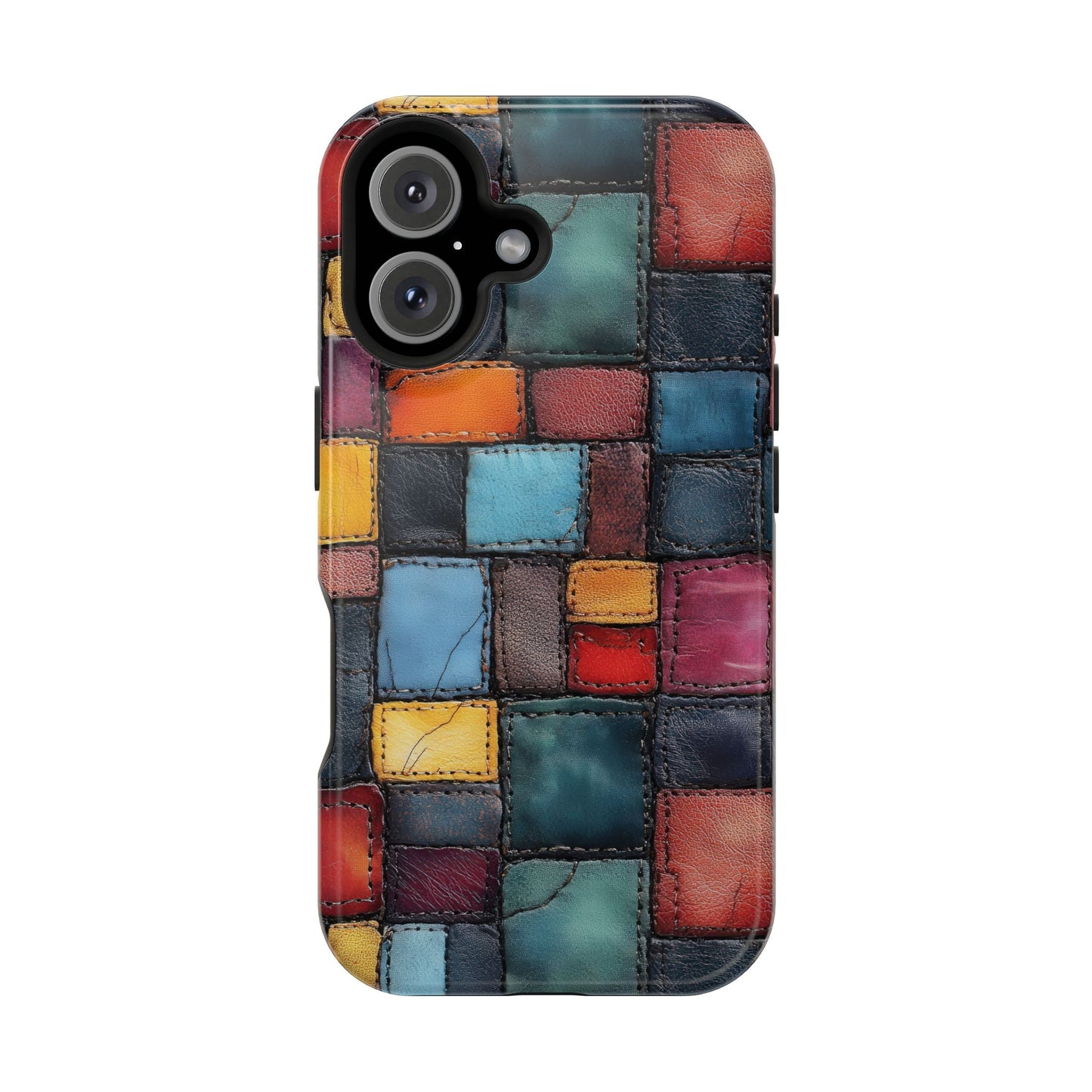 Coloerful Leather Patchwork MagSafe® Compatible Tough Case for iPhone
