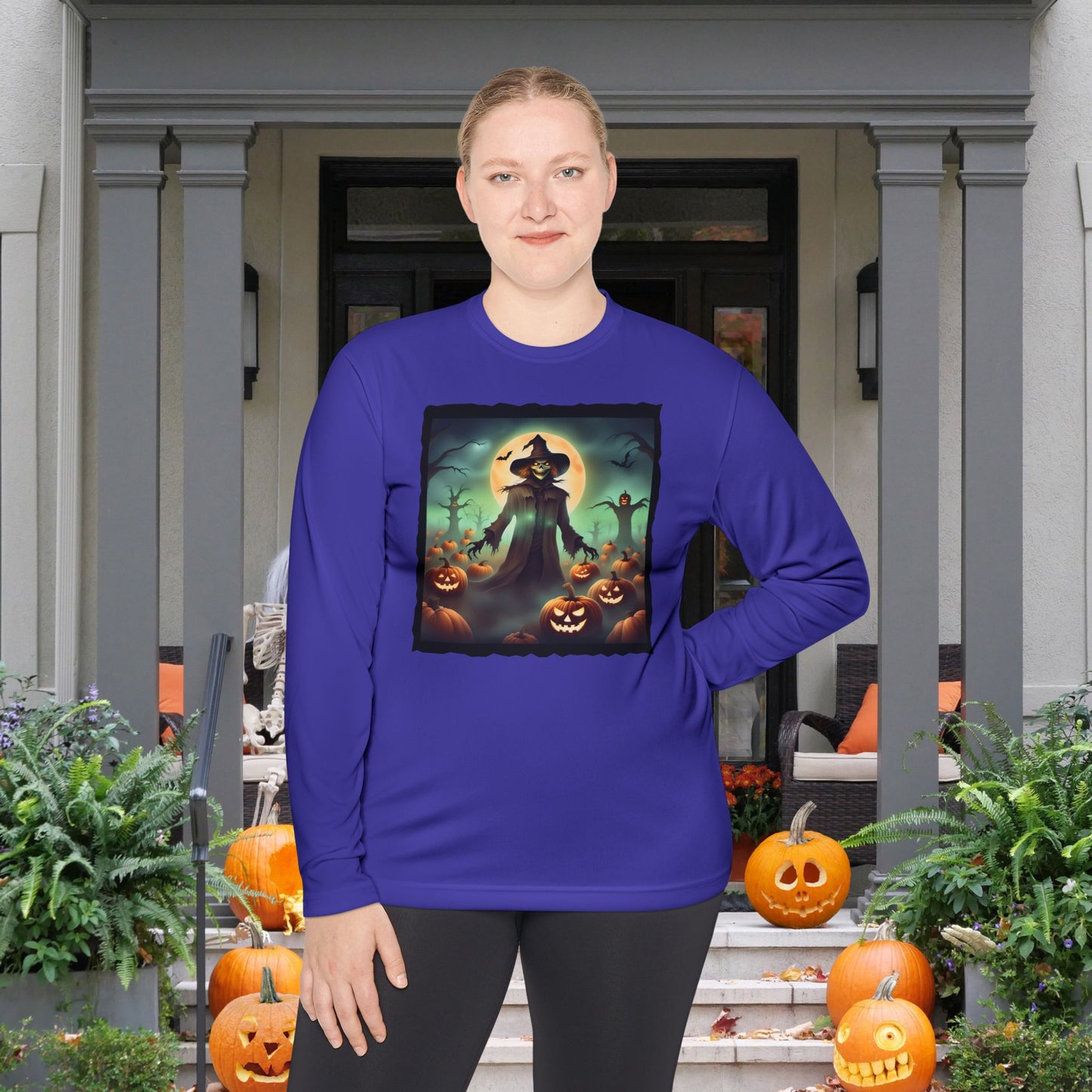Halloween Scarecrow w/Pumpkins 4 Adult Long Sleeve Tee