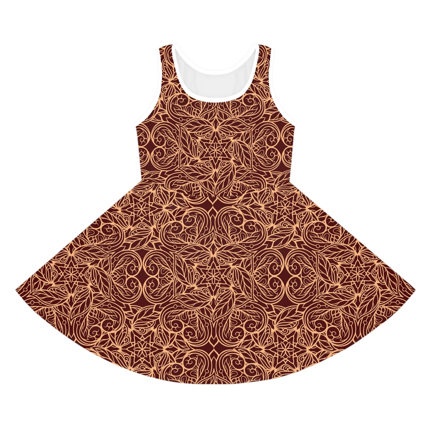 Golden Crimson Star Mandala Girls' Sleeveless Sundress