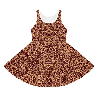 Golden Crimson Star Mandala Girls' Sleeveless Sundress