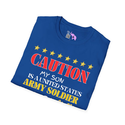 Caution My Son is a US Army Soldier I've Been Known to Brag (Mom) Adult T-Shirt