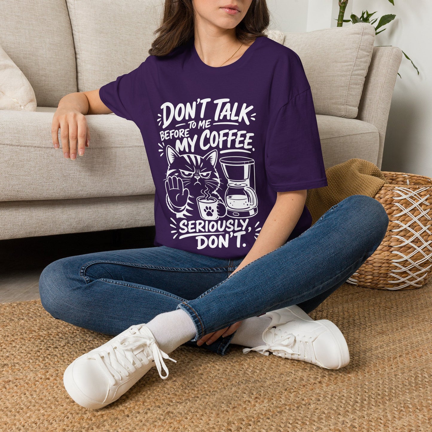 Don't Talk To Me Before My Coffee Seriously Don't (Cat) Adult T-shirt