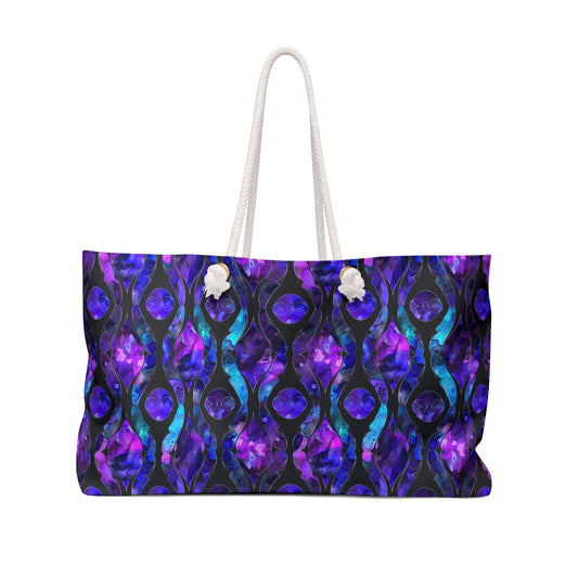 Purple, Blue, & Black Stained Glass Weekender Bag