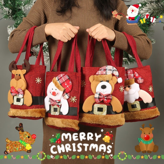 Christmas Candy Tote Bag Santa Claus Reindeer Snowman Bear Christmas Tree