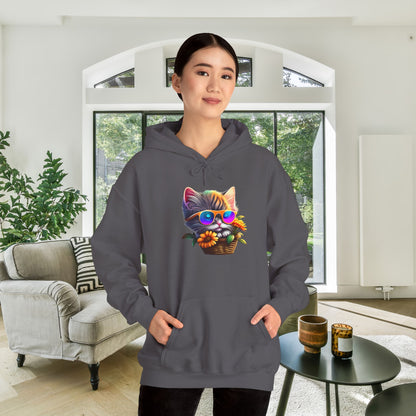 Cool Colorful Kitten in Flowers Heavy Blend™ Hooded Sweatshirt