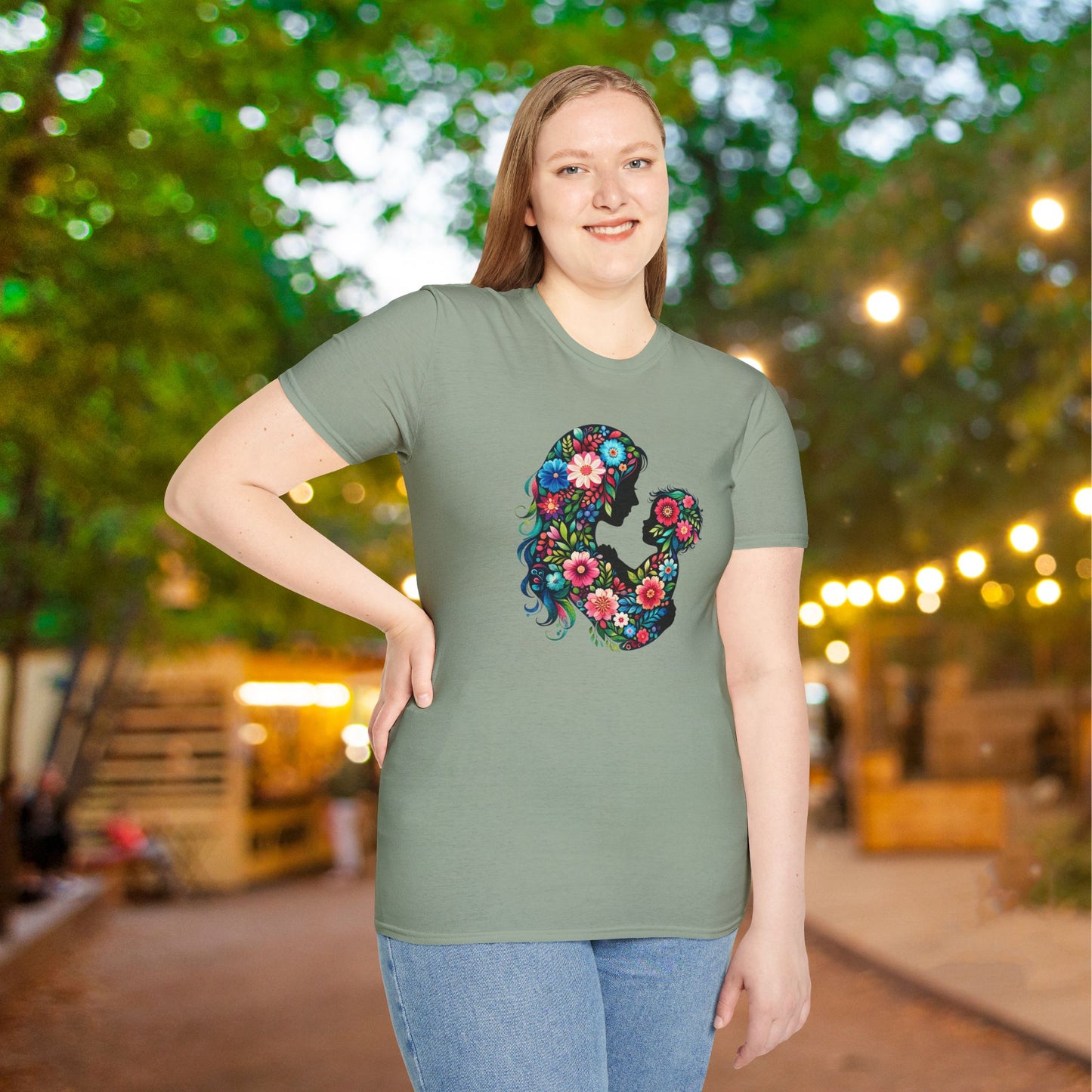 Flowery Mother & Child Adult T-shirt