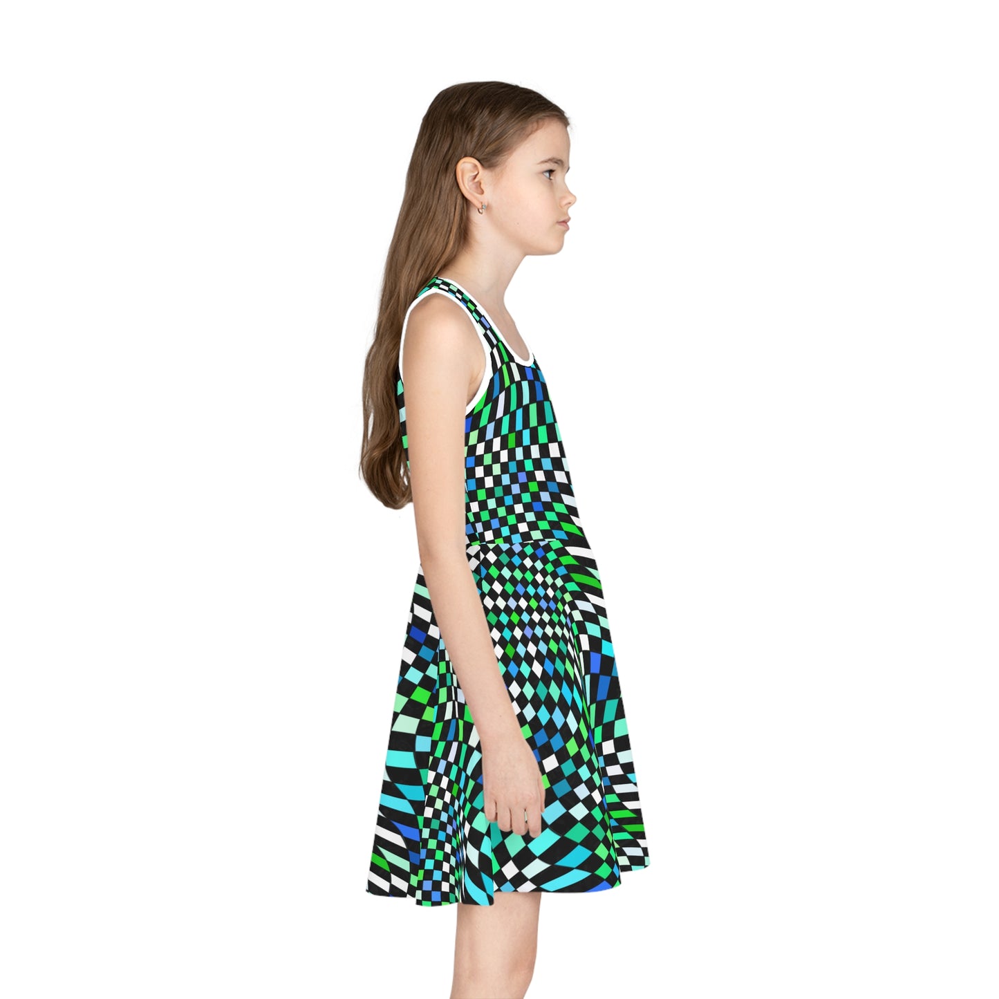 Warped Green Checkered Girls Sundress