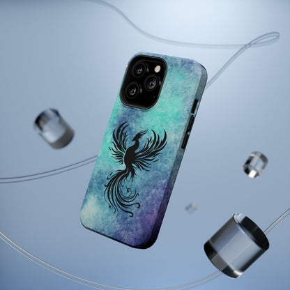 Phoenix Silhouette Over Teal Nebula MagSafe® Compatible Tough Case for iPhone