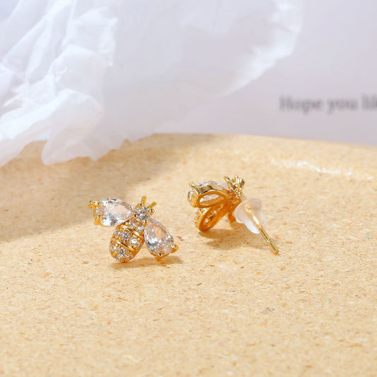 Simple Copper-Plated Bee Rhinestone Earrings