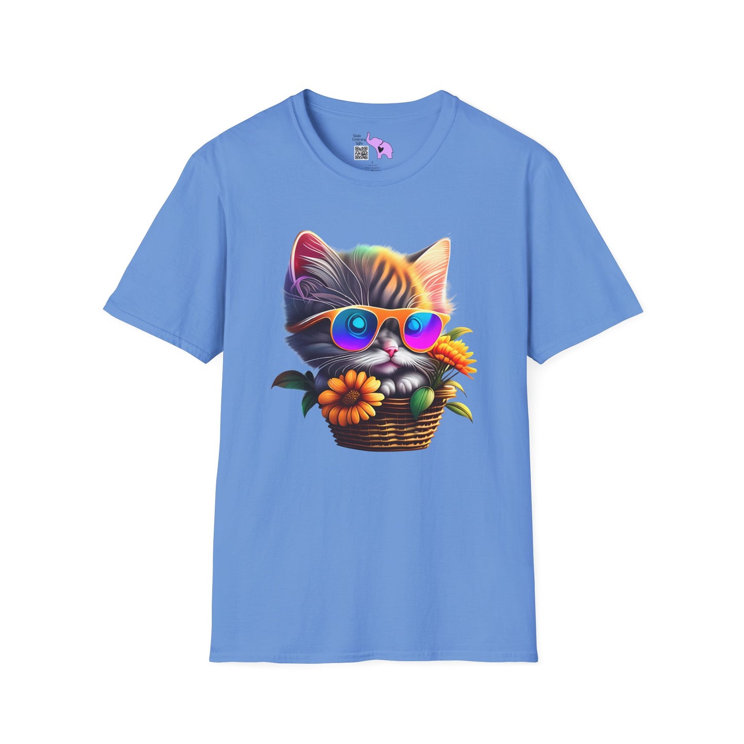 Cool Colorful Kitten in Flowers Adult T-shirt
