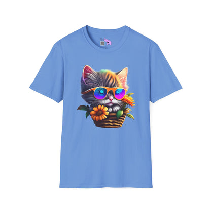 Cool Colorful Kitten in Flowers Adult T-shirt