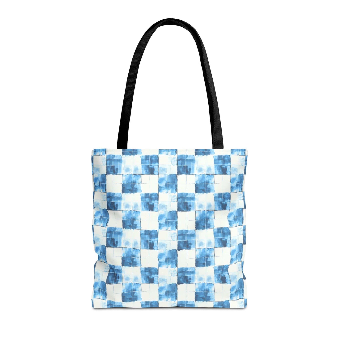 Cozy Blue Checkered Canvas Tote Bag