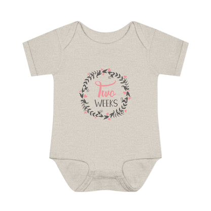 Pink Milestone Wreath Onesie-Two Weeks
