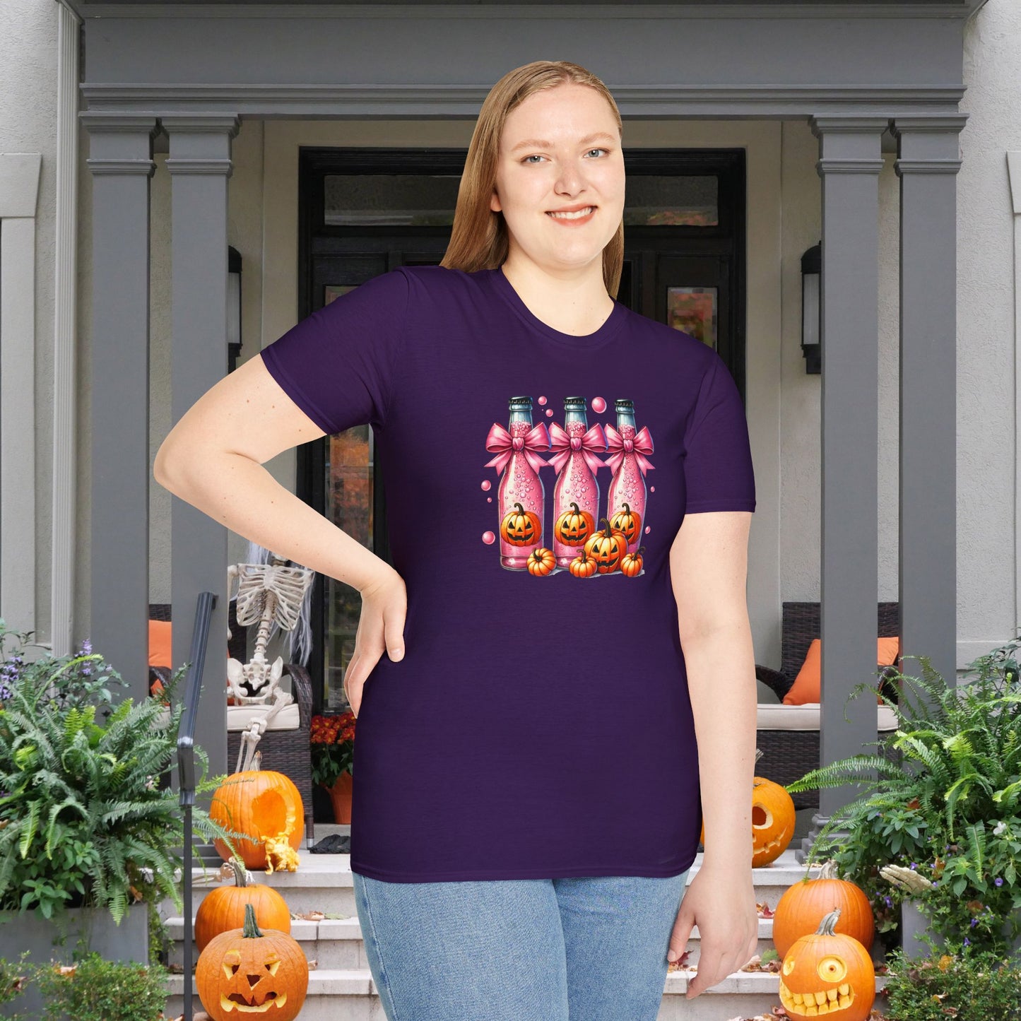 Pink Fizzy Drink w/Pumpkins Adult T-shirt