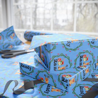 Cute Reindeer Wreath Custom Wrapping Paper (Randy)