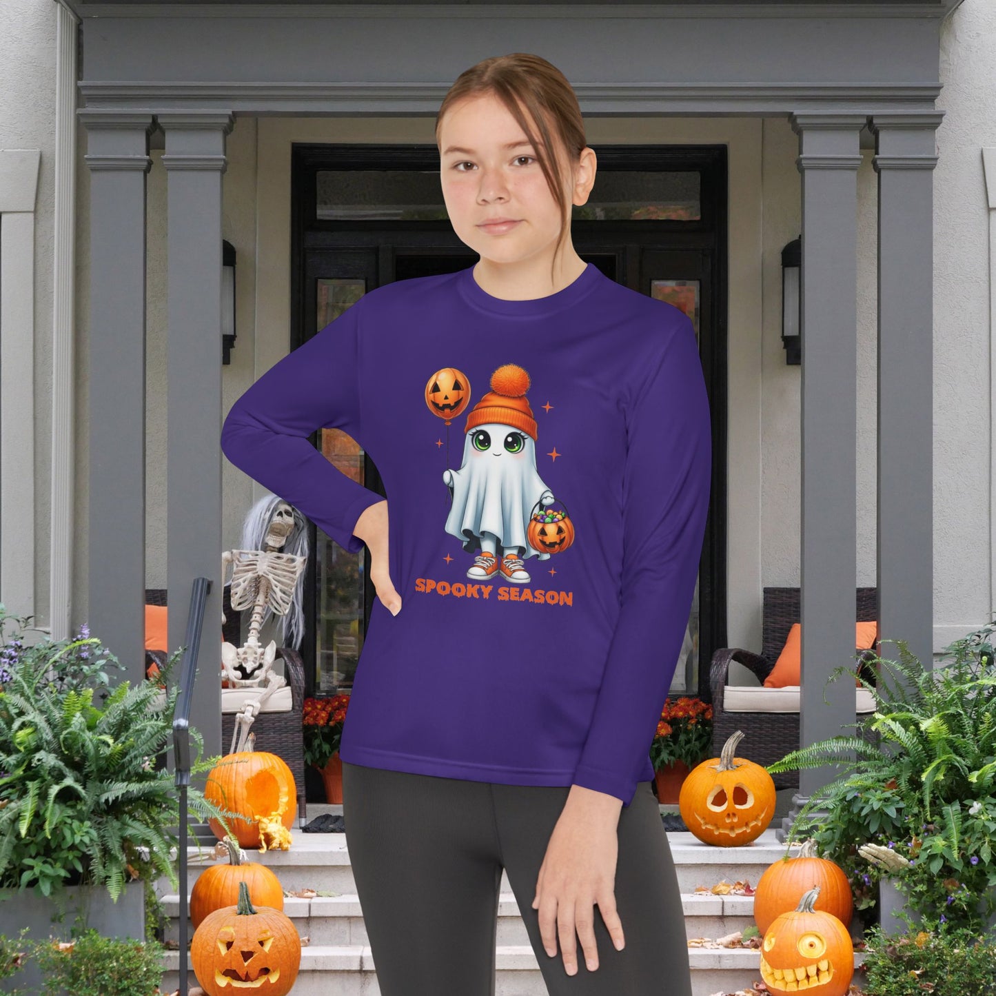 Spooky Season Ghost Trick-or-Treater Youth Long Sleeve Tee