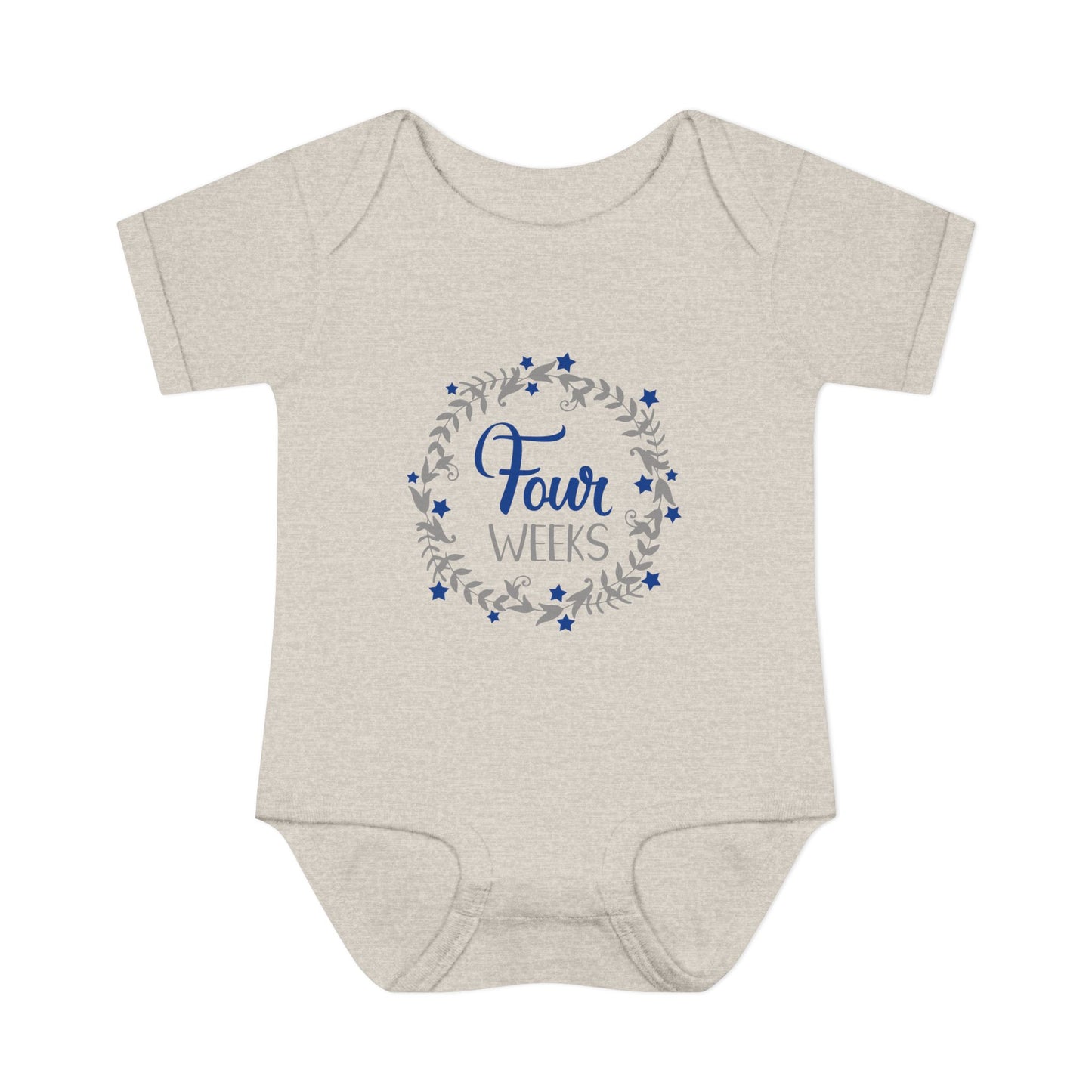 Blue Milestone Wreath Onesie-Four Weeks
