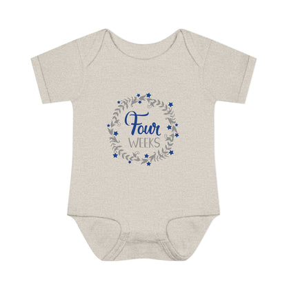 Blue Milestone Wreath Onesie-Four Weeks