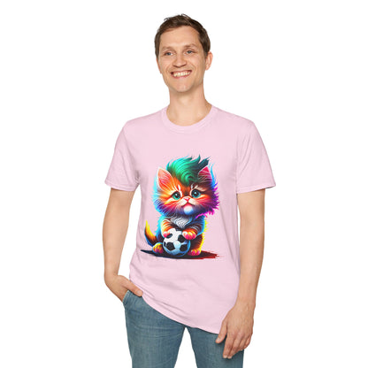 Cute Colorful Kitten w/Soccer Ball T-shirt