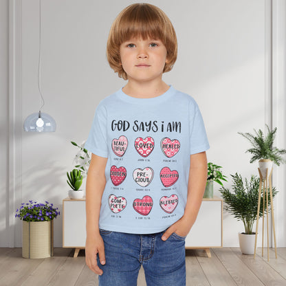 God Says I Am... (Conversation Hearts) Heavy Cotton™ Toddler T-shirt