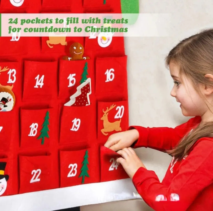 Fabric Santa Claus Pockets Hanging Advent Calendar