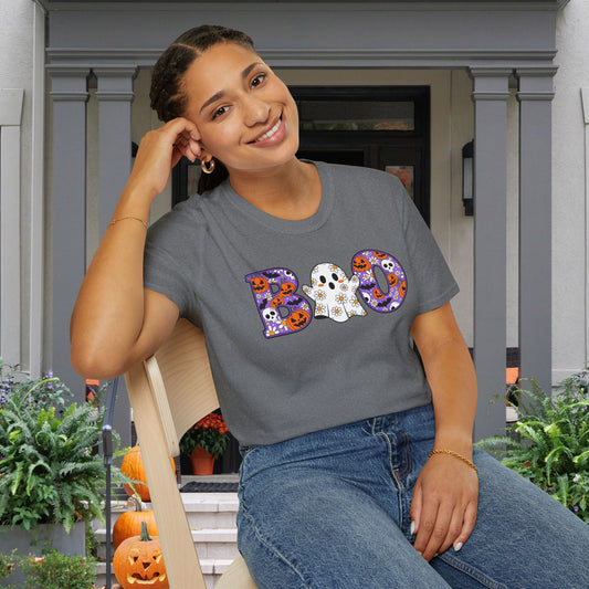 Cute Floral Boo w/Ghost Adult T-shirt