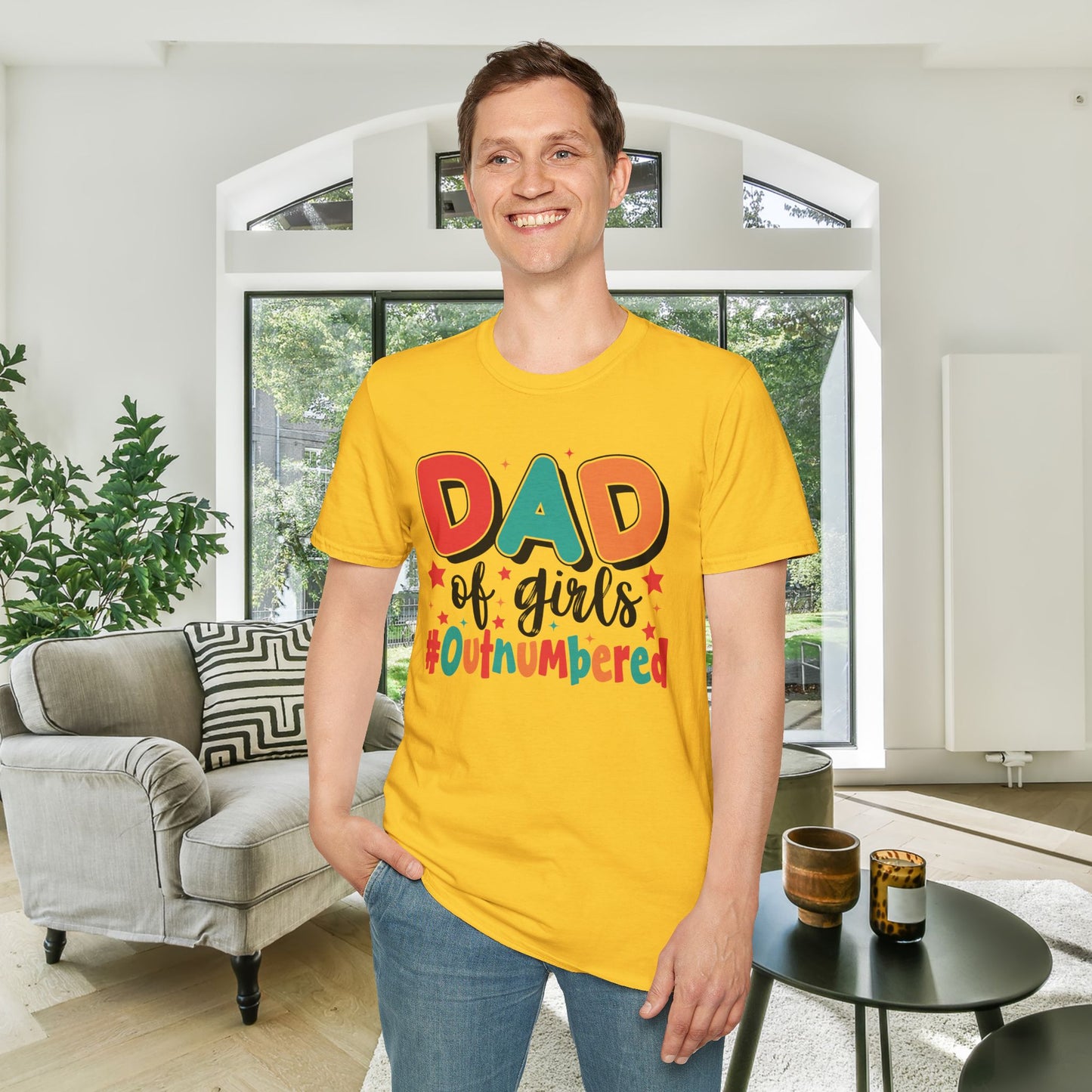 Dad of Girls #Outnumbered Adult T-shirt