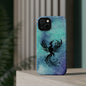 Phoenix Silhouette Over Teal Nebula MagSafe® Compatible Tough Case for iPhone