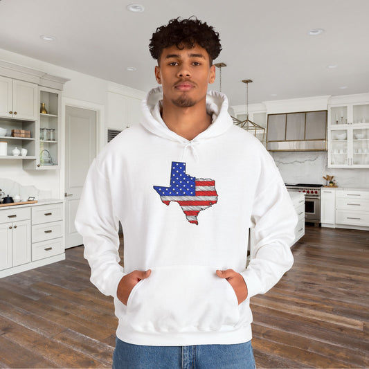 Texas-shaped American Flag Heavy Blend™ Hooded Sweatshirt