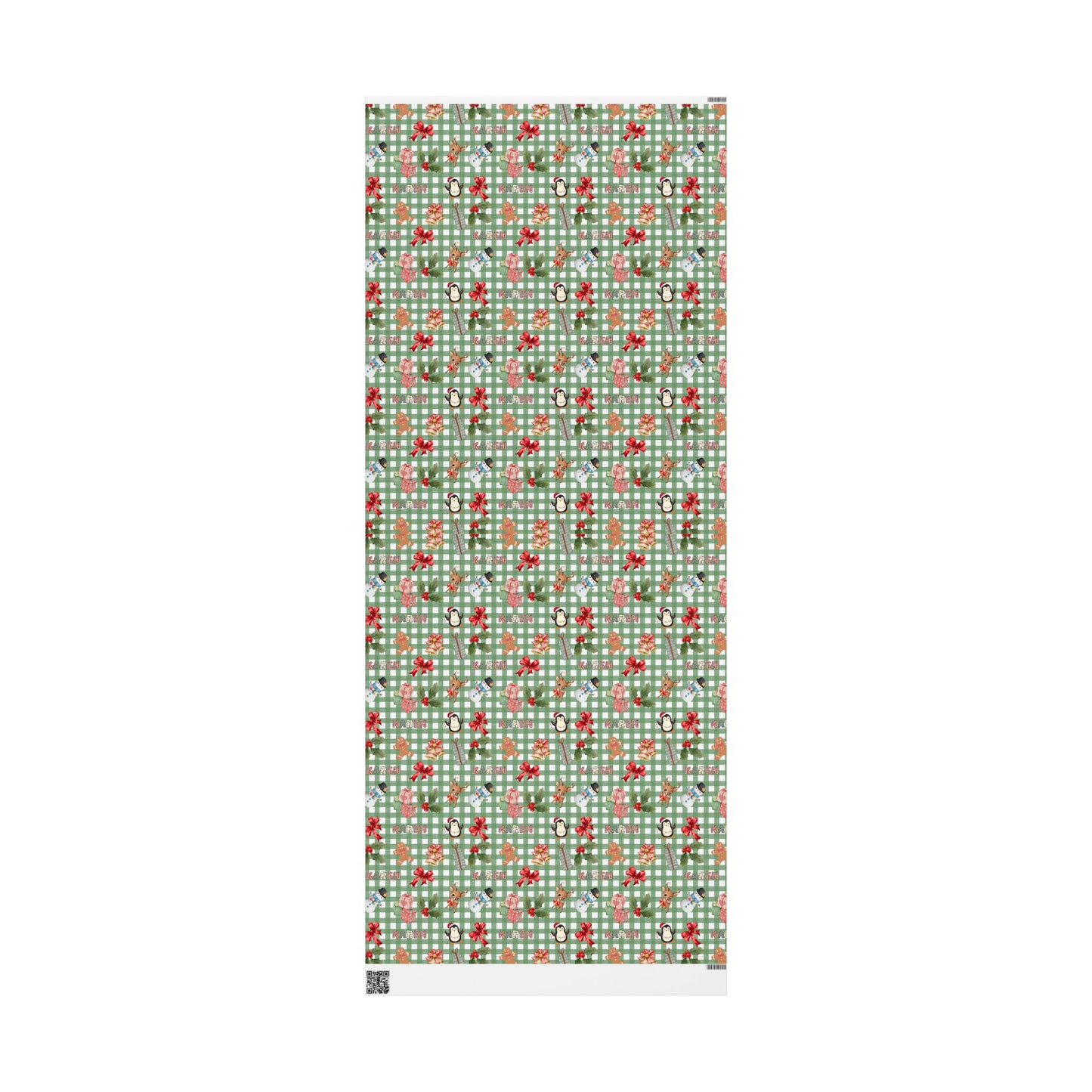 Green Checkered Christmas Custom Wrapping Paper (Karen)
