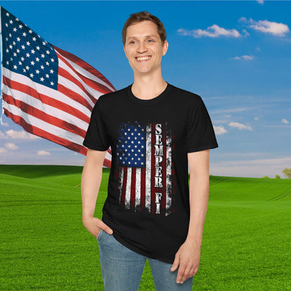 Semper Fi American Flag Adult T-Shirt