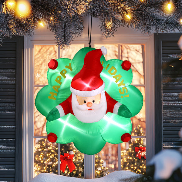 Christmas Window Santa Inflatable – 4ft with Wreath & LED Lights