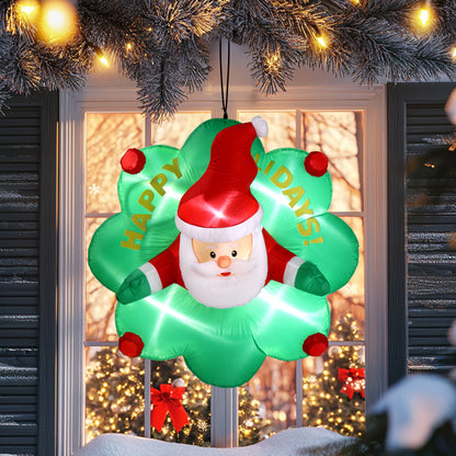 Christmas Window Santa Inflatable – 4ft with Wreath & LED Lights
