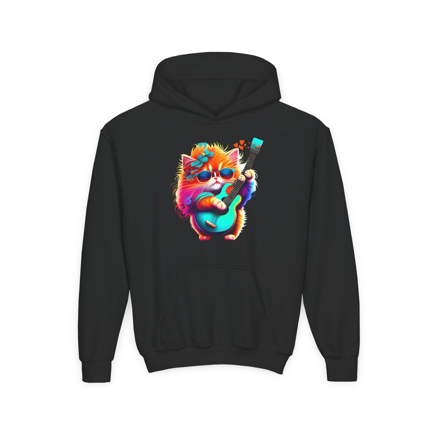 Colorful Guitar Kitten Youth Hoodie