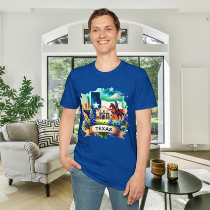 Texas Alamo & Bluebonnets Adult T-shirt