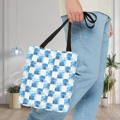 Cozy Blue Checkered Canvas Tote Bag