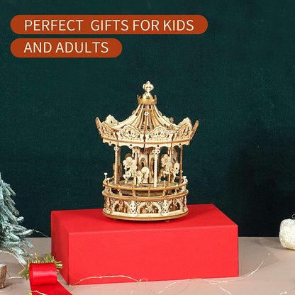 Carousel 3D DIY Wooden Puzzle Model Rotating Music Box