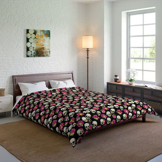 Pink Roses & Skulls Basic Bedding Set