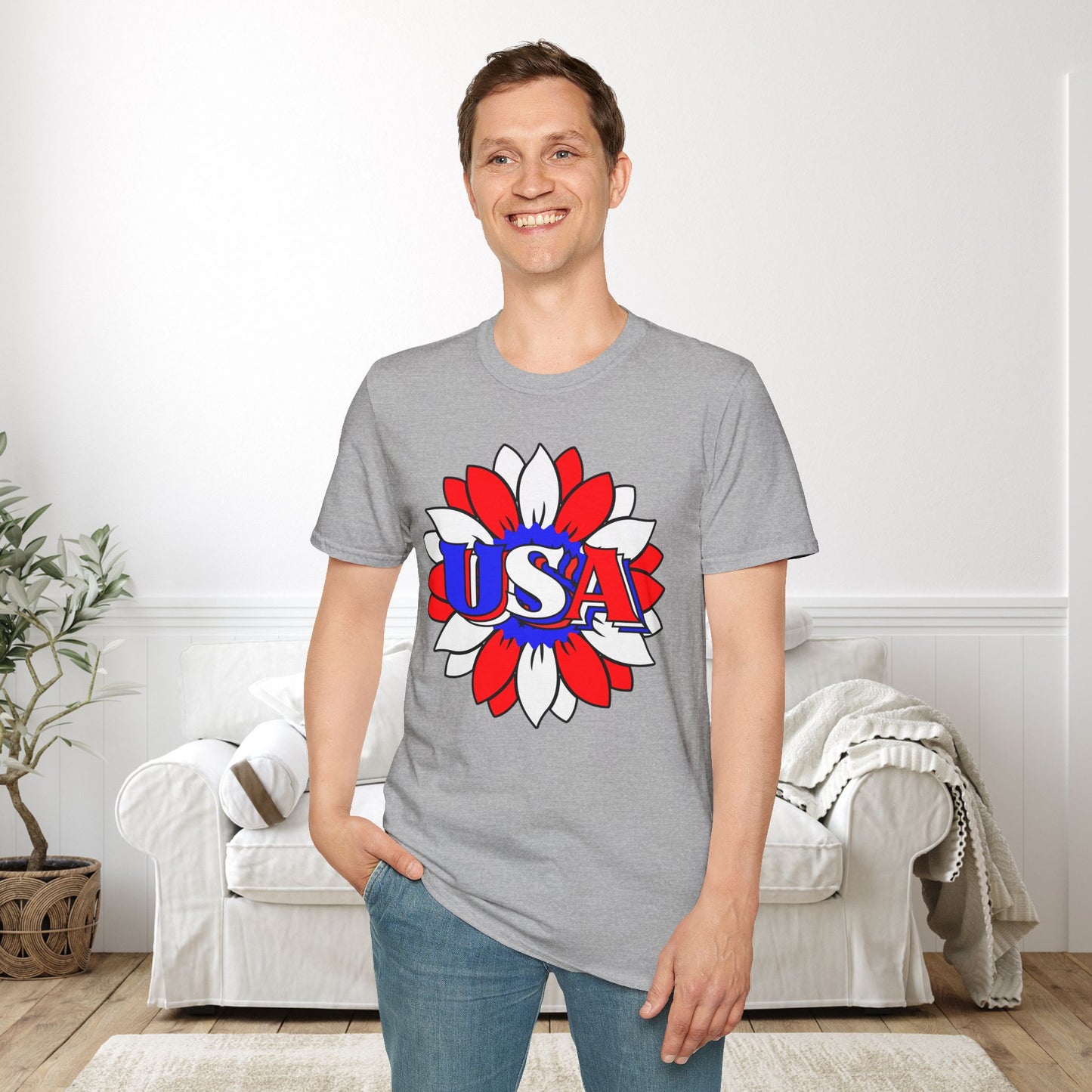USA Red, White, and Blue Sunflower 2 Adult T-shirt