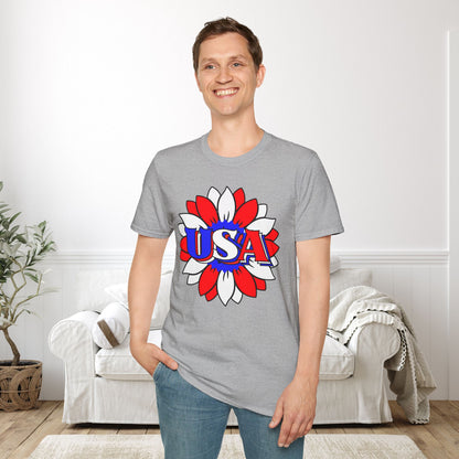 USA Red, White, and Blue Sunflower 2 Adult T-shirt